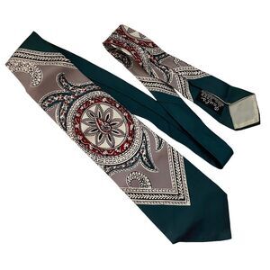 Vtg 1940s Men's Tie Swing Cravat Geometric Green Beige Maroon Wide Rockabilly